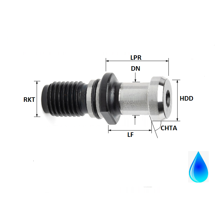 ISO40 (ISO7388/2 Type A) M16 Thread Hollow Through Coolant Pull Stud Sealed (with O-Ring)
